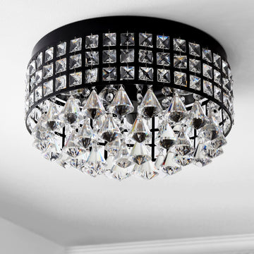 Meredith 14.5" Crystal Drops/Metal LED Flush Mount - JONATHAN Y